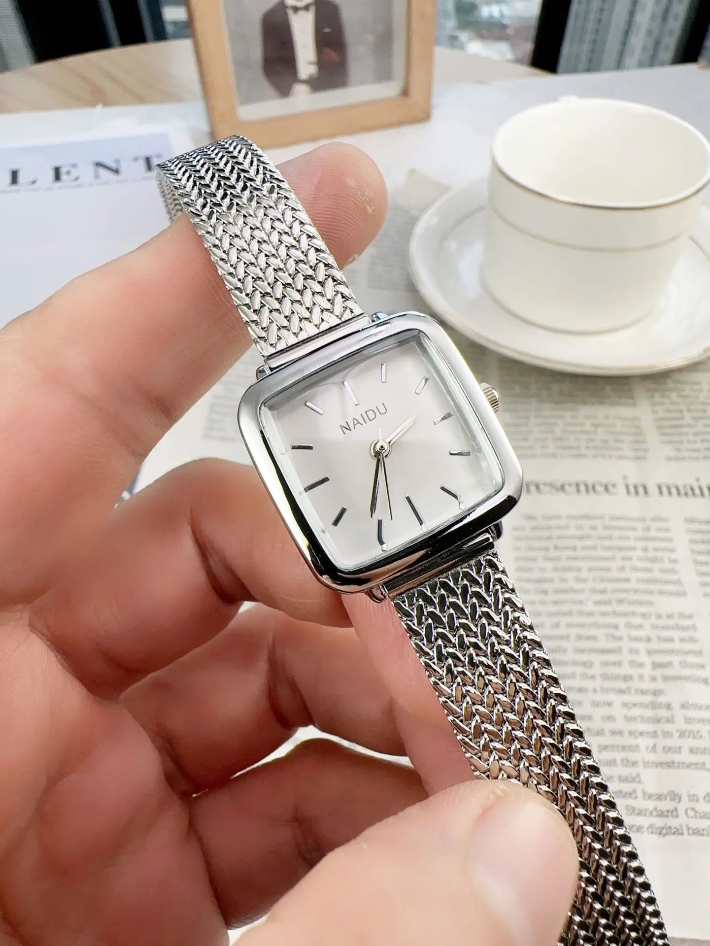 Golden Radiance: Delicate Square Dial Bracelet Watch