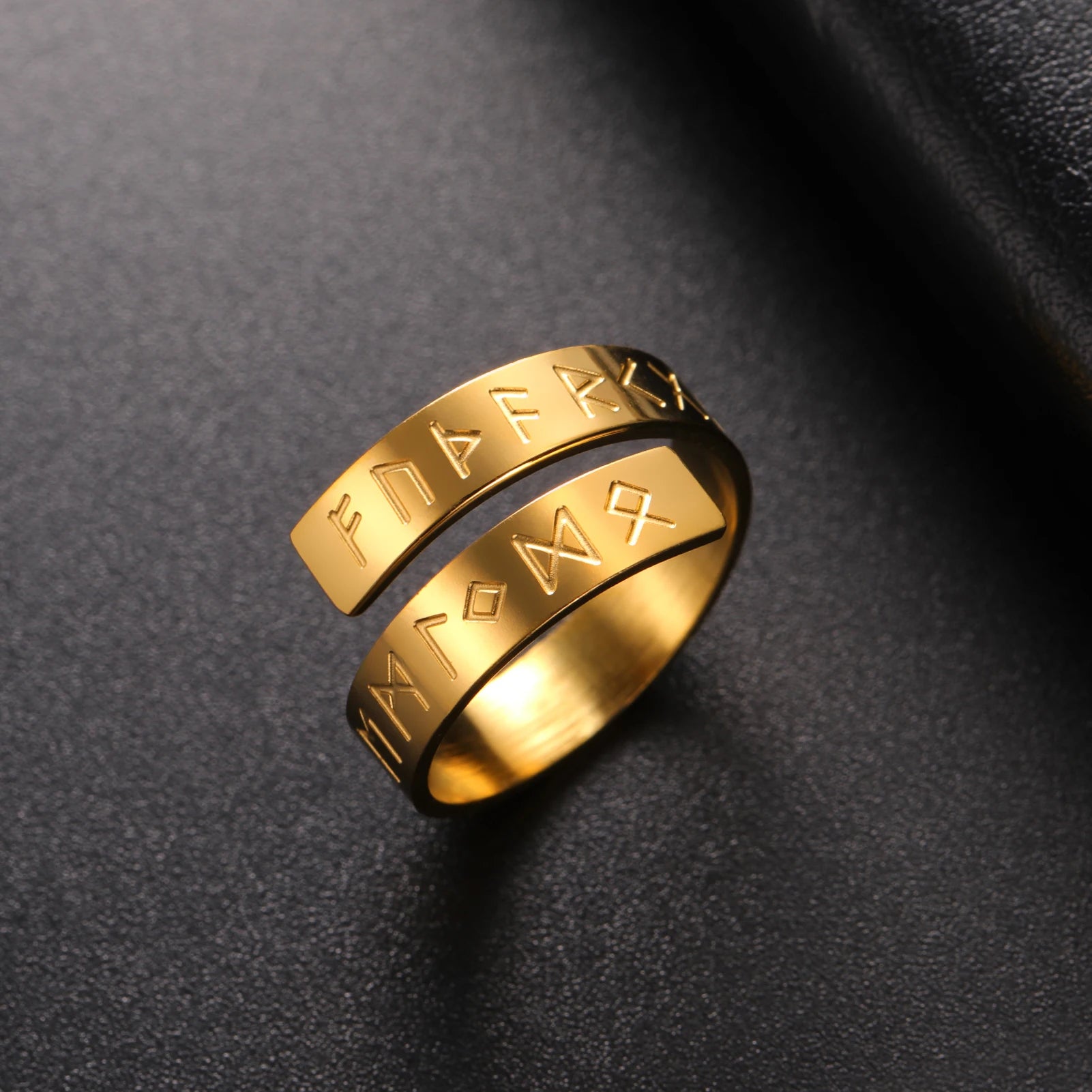 Viking Norse Runes Ring – Adjustable Stainless Steel Amulet