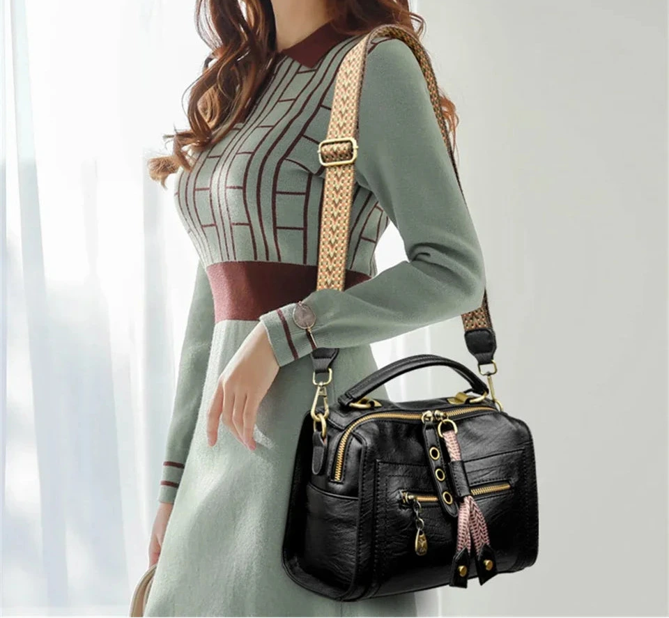 Women’s Soft Leather Top-Handle Tote Bag with Large Capacity