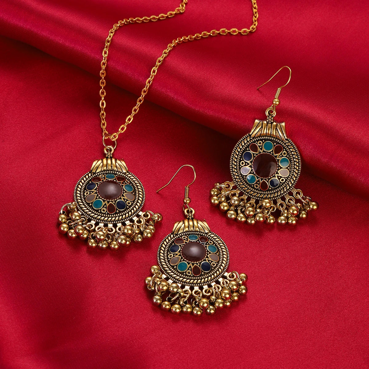 Ethnic Vintage Indian Jewelry Set with Tassel Details