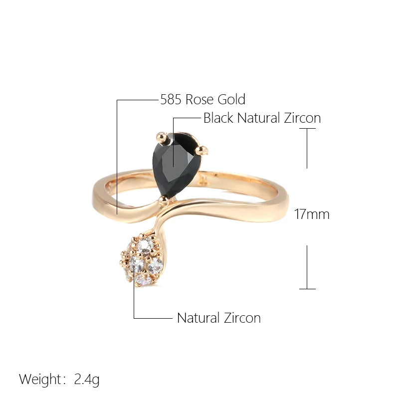 Velvet Night: Korean-Style 585 Rose Gold & Black Zircon Ring