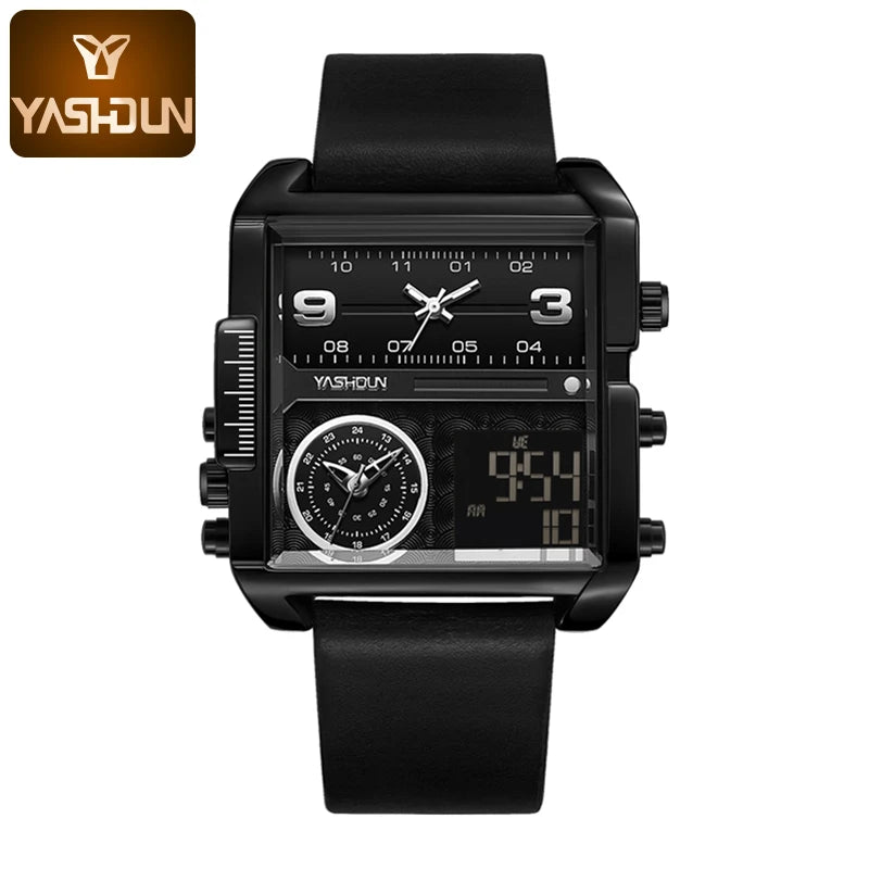 YASHIDUN Multifunctional Square Analog-Digital Sports Watch – Men