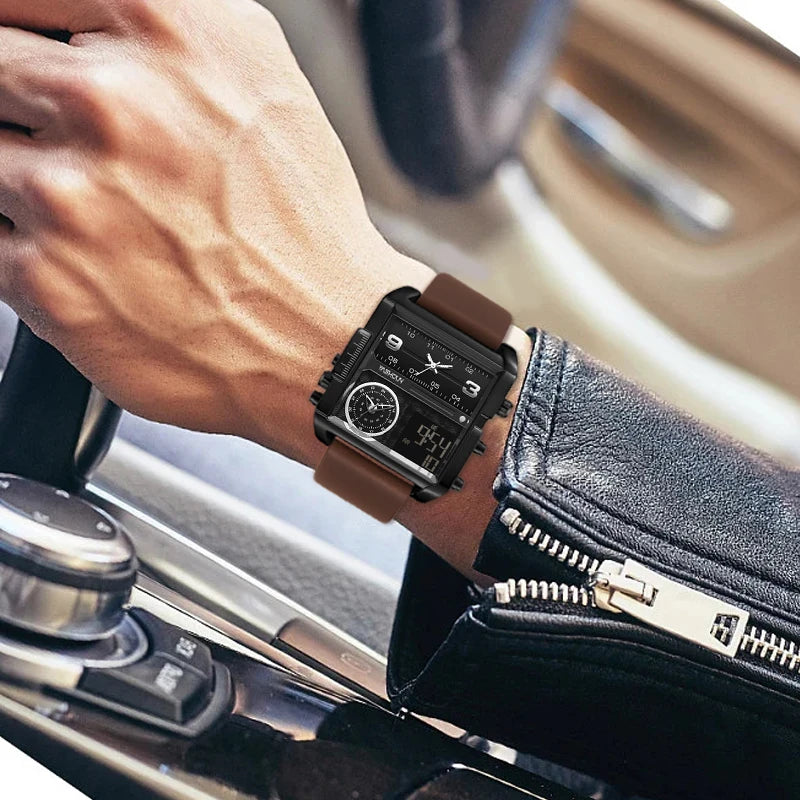 YASHIDUN Multifunctional Square Analog-Digital Sports Watch – Men