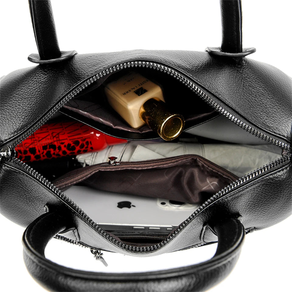 Soft Leather Vintage Tote Bag with Large Capacity for Women