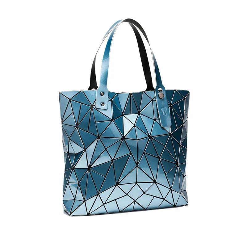 Luxury Hologram Geometric Tote Bag – Large Silver Designer Shoulder Handbag