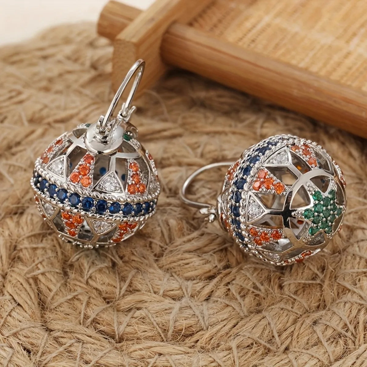 Earrings colorful spheres 14k gold plated A dance of light and joy.