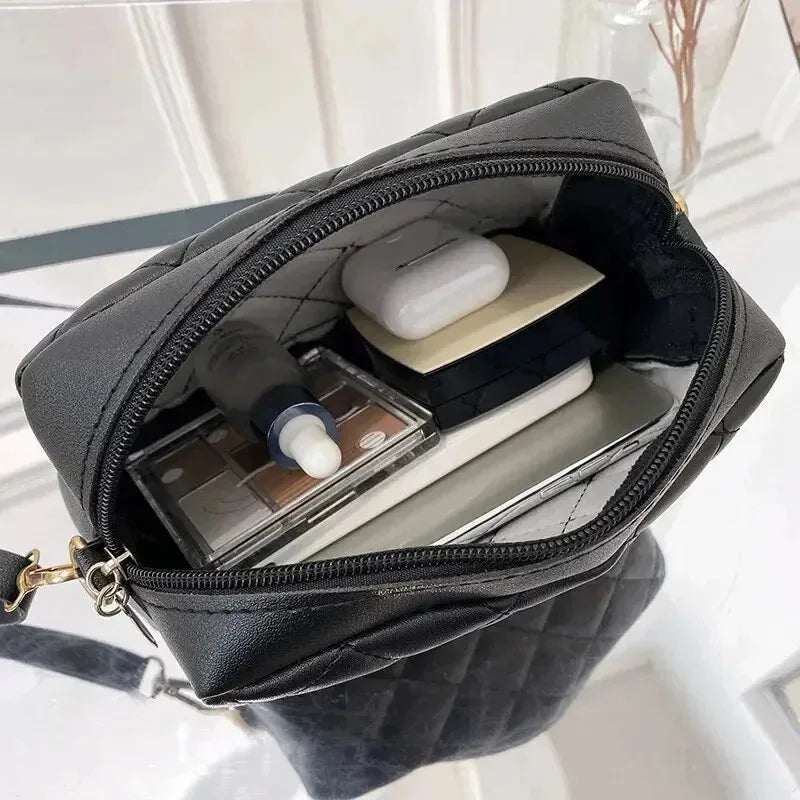 Women’s Embroidered Checkered Crossbody Camera Bag