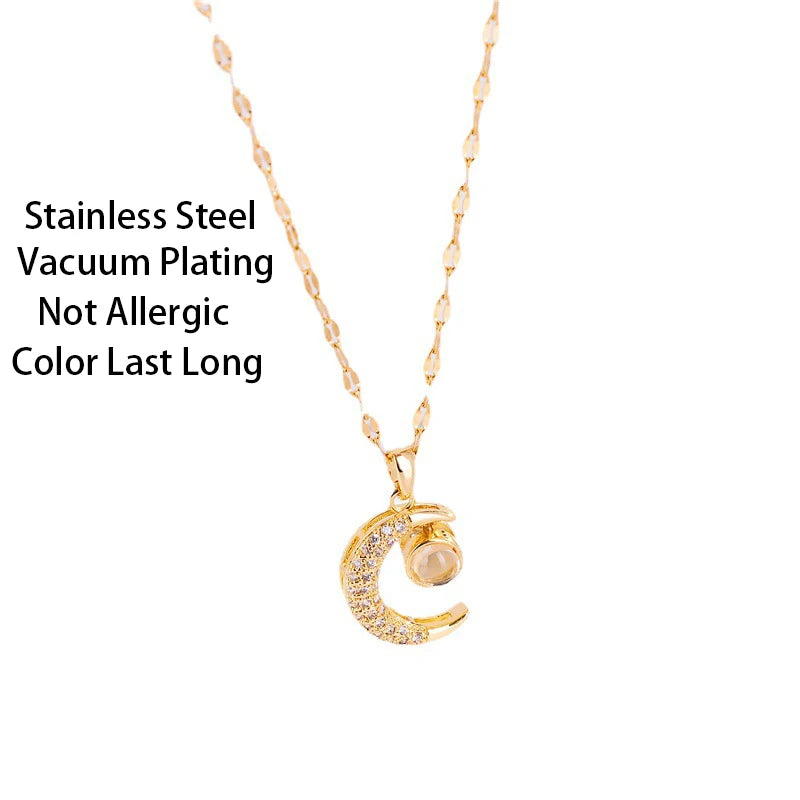 The Midnight Glow Crystal Moon Pendant Necklace