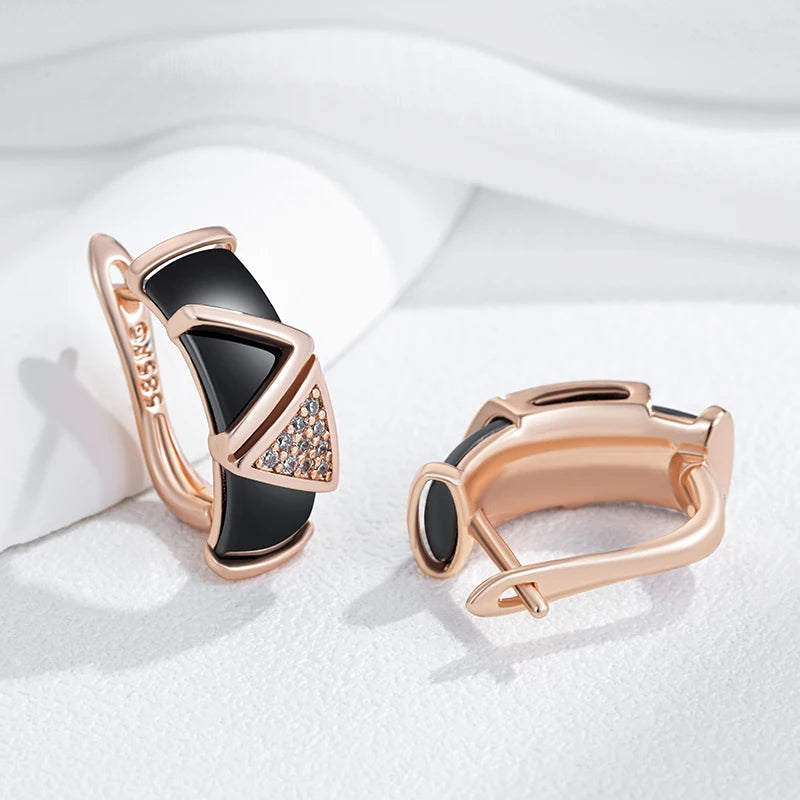 Collection Black Ceramic Drop Earrings with Natural Zircon