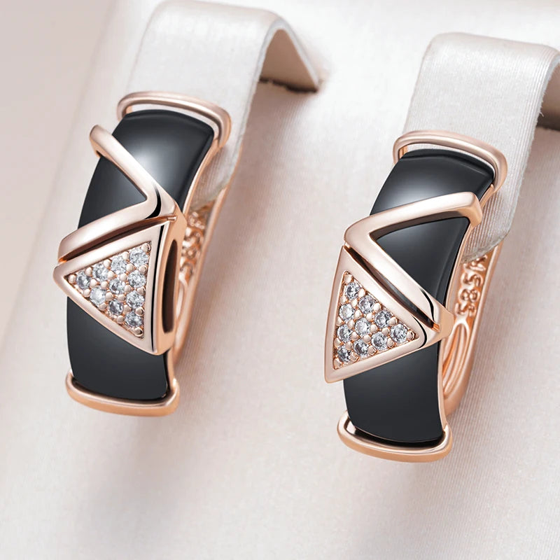 Collection Black Ceramic Drop Earrings with Natural Zircon