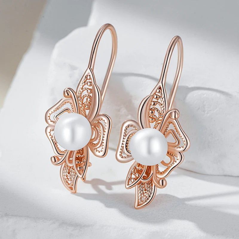 Royal Geometry – Hollow Pearl Lace Drop Earrings