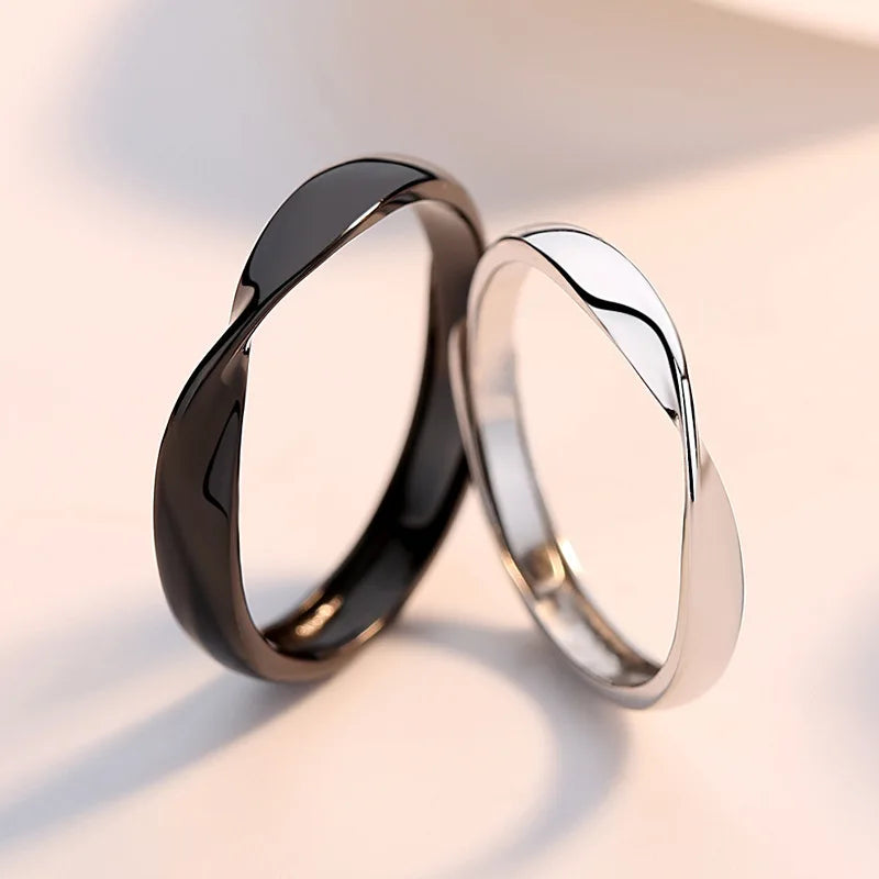 Black & White Geometric Adjustable Ring Modern Contrast Couples