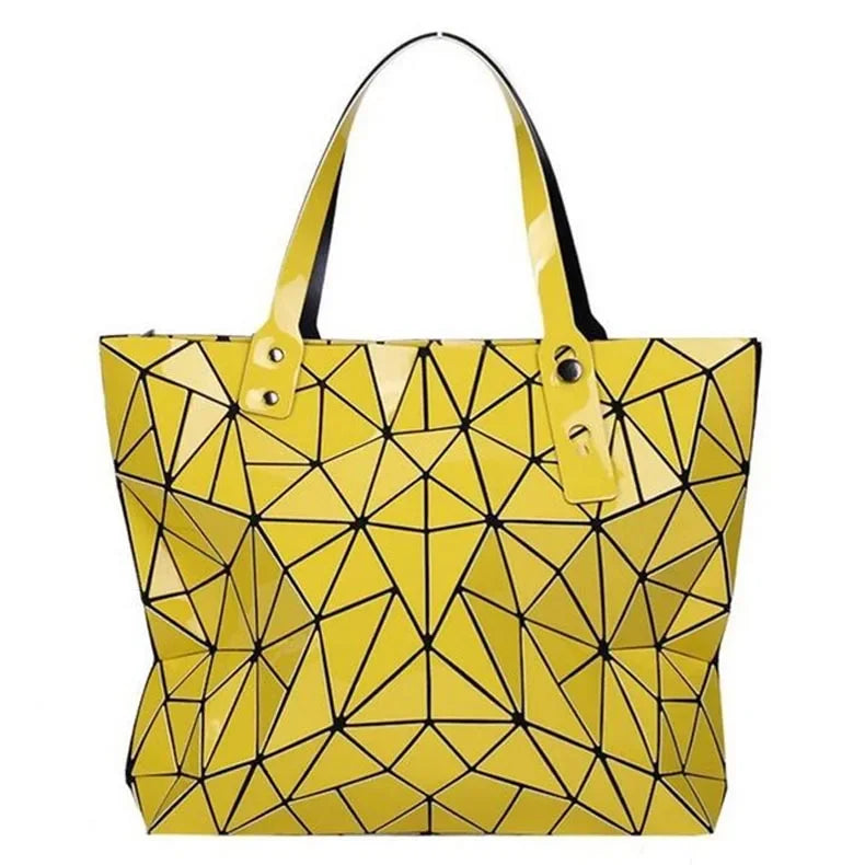 Luxury Hologram Geometric Tote Bag – Large Silver Designer Shoulder Handbag
