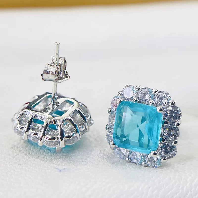 Oceanic Majesty Square Paraiba Tourmaline Statement Earrings