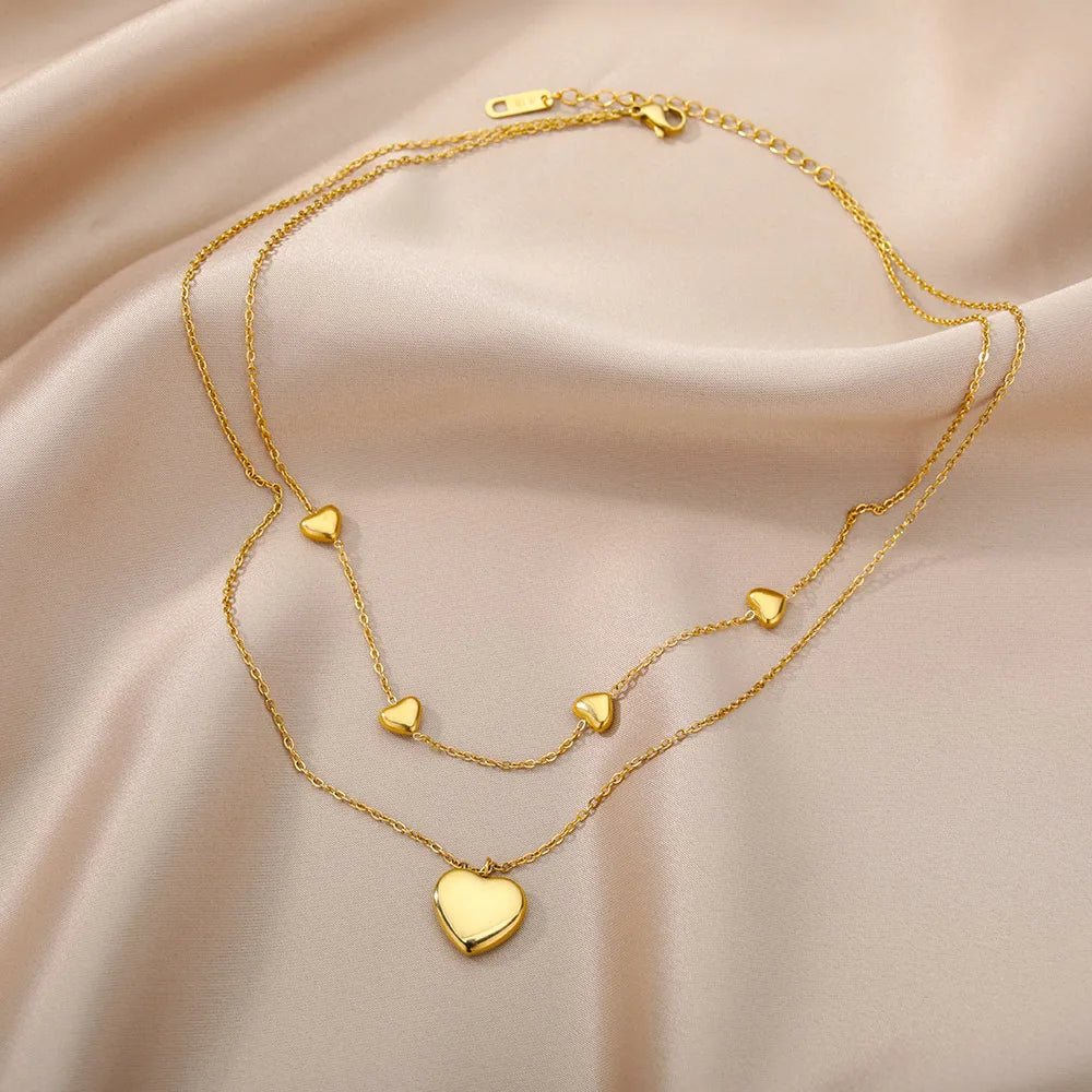 Layered Devotion – Multilayer Heart Pendant Choker