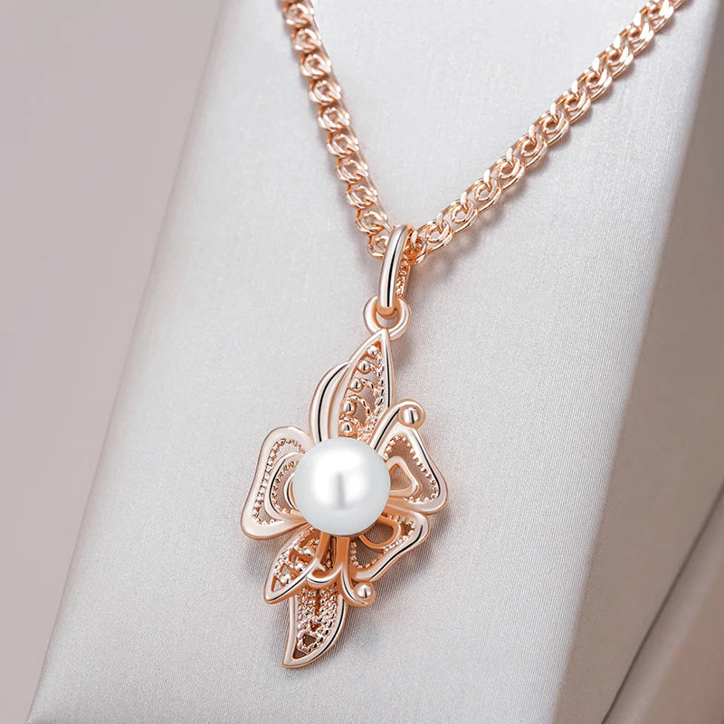 Blossom of Serenity – Pearl & Rose Gold Flower Pendant