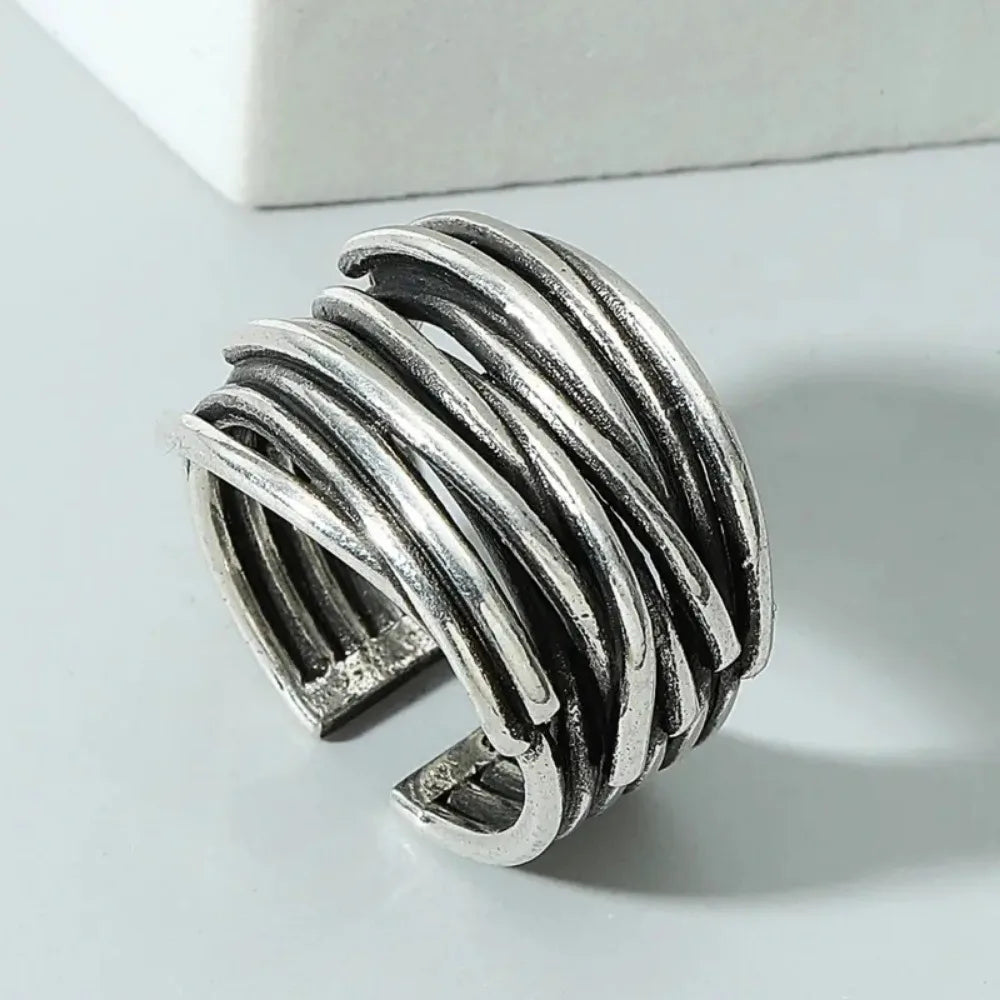Open Adjustable Ring – Retro Multi-Layer Statement Design