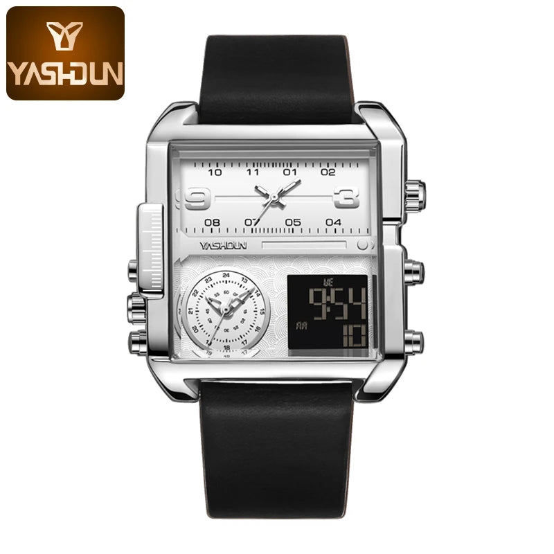 YASHIDUN Multifunctional Square Analog-Digital Sports Watch – Men