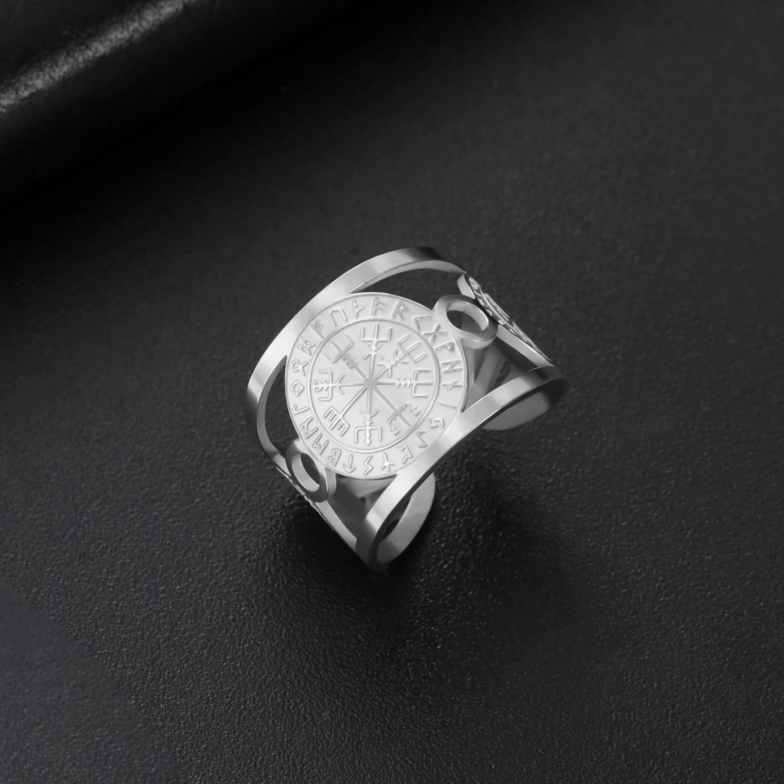 Vintage Viking Runes & Nordic Compass Ring Ancient Wisdom