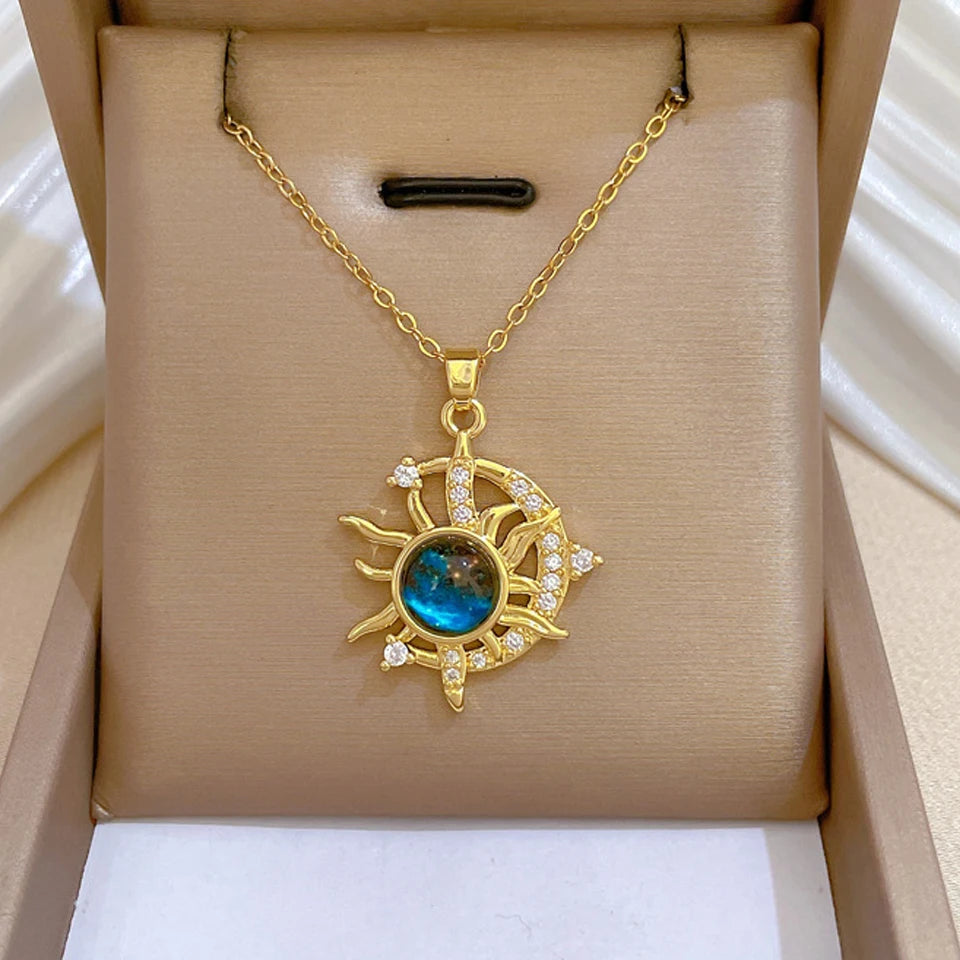 The Celestial Voyager Star and Moon Titanium Pendant Necklace