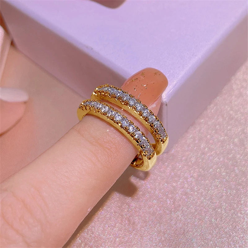 Yellow Gold Plated Double Row Moissanite Ring Promise of Forever