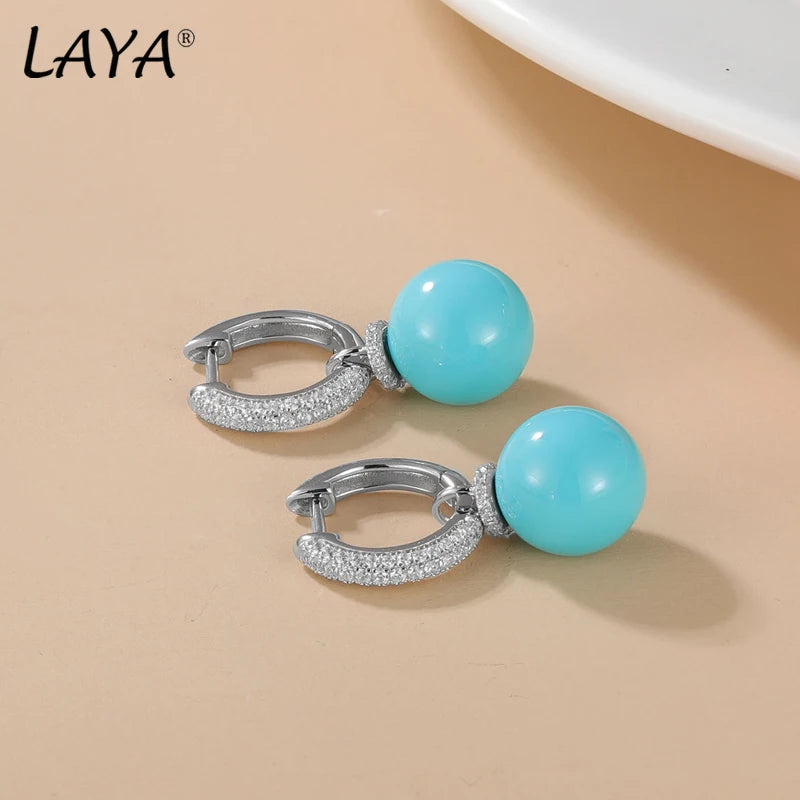 Azure Serenity Turquoise & Zircon Geometric Drop Earrings