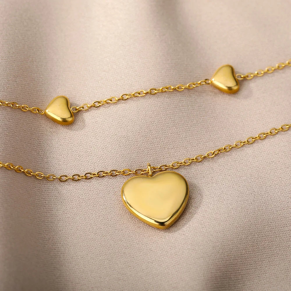 Layered Devotion – Multilayer Heart Pendant Choker