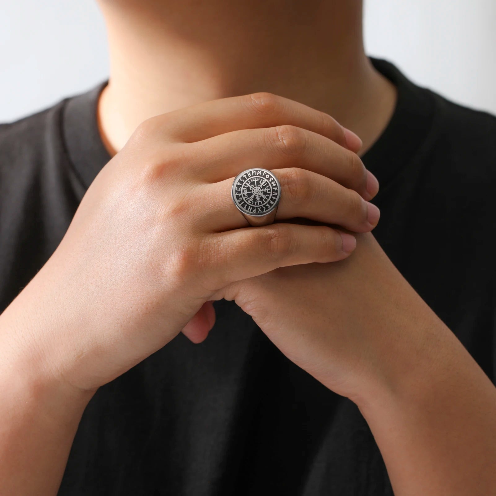 Vintage Viking Vegvisir Ring in Stainless Steel Nordic Amulet