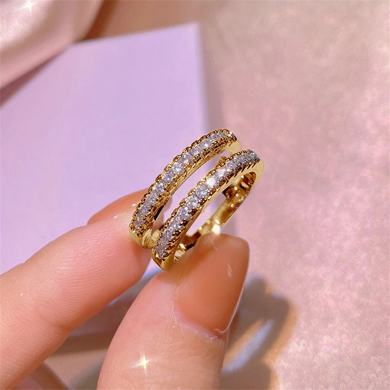 Yellow Gold Plated Double Row Moissanite Ring Promise of Forever