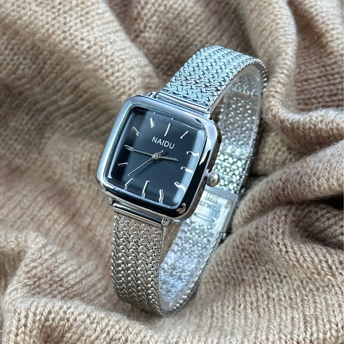 Golden Radiance: Delicate Square Dial Bracelet Watch