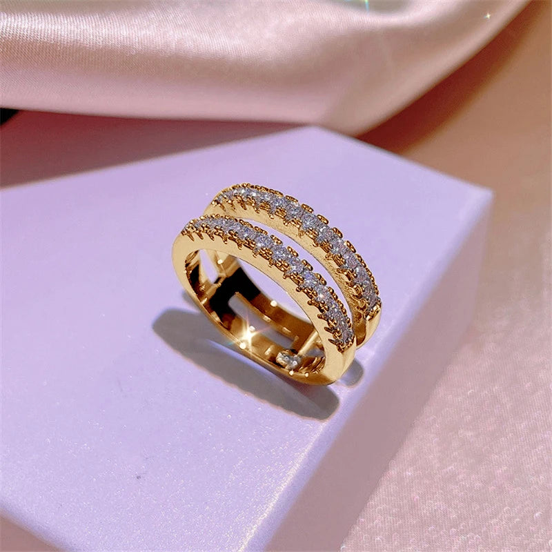 Yellow Gold Plated Double Row Moissanite Ring Promise of Forever