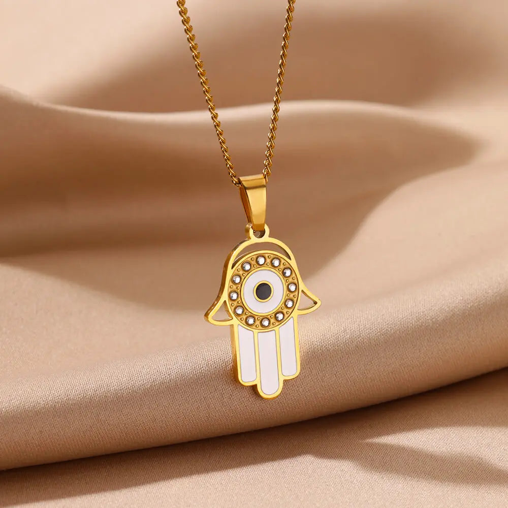 Hamsa Light – Zircon Palm & Geometric Pendant