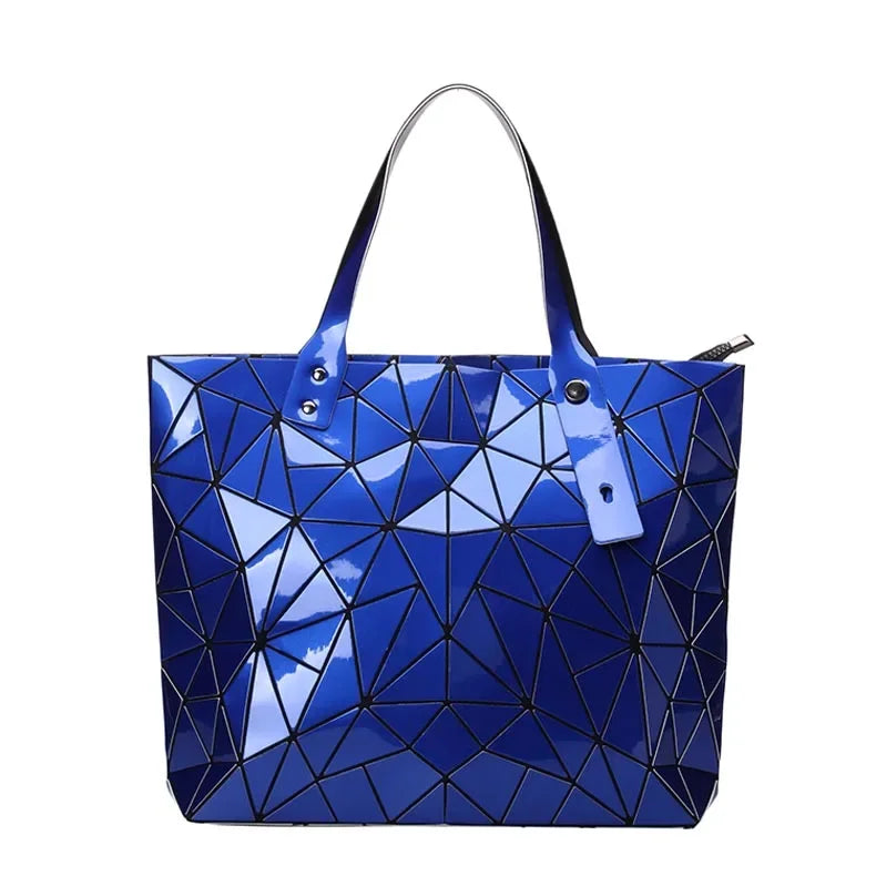 Luxury Hologram Geometric Tote Bag – Large Silver Designer Shoulder Handbag