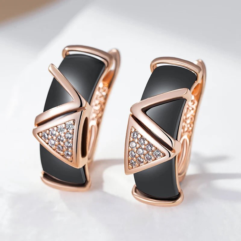 Collection Black Ceramic Drop Earrings with Natural Zircon