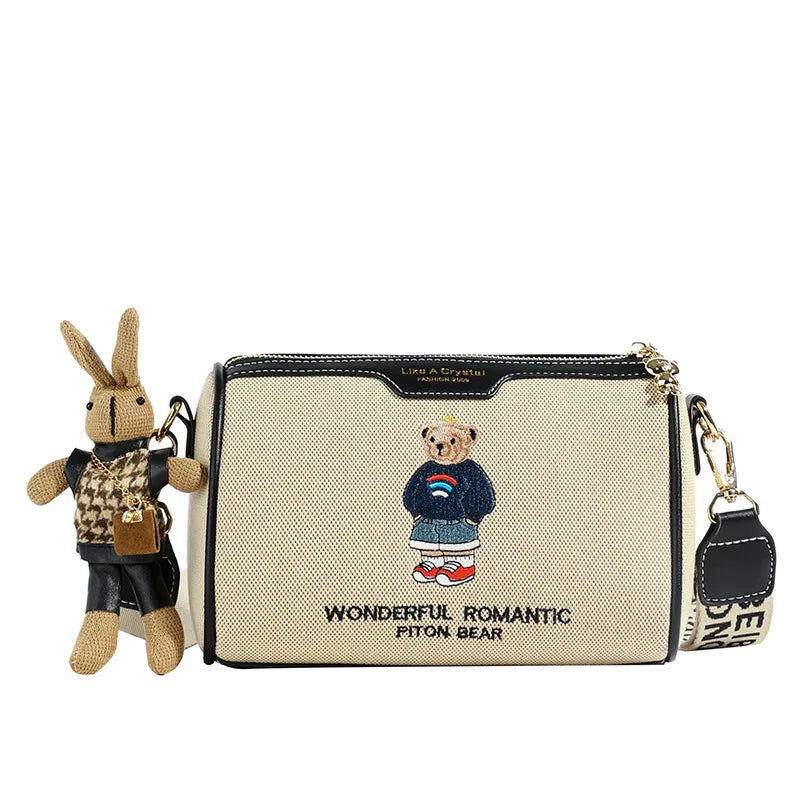 Artisan Texture Embroidered Cylindrical Canvas Messenger