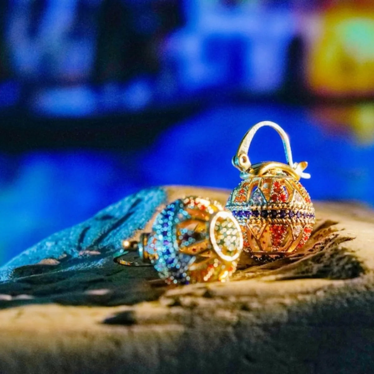 Earrings colorful spheres 14k gold plated A dance of light and joy.