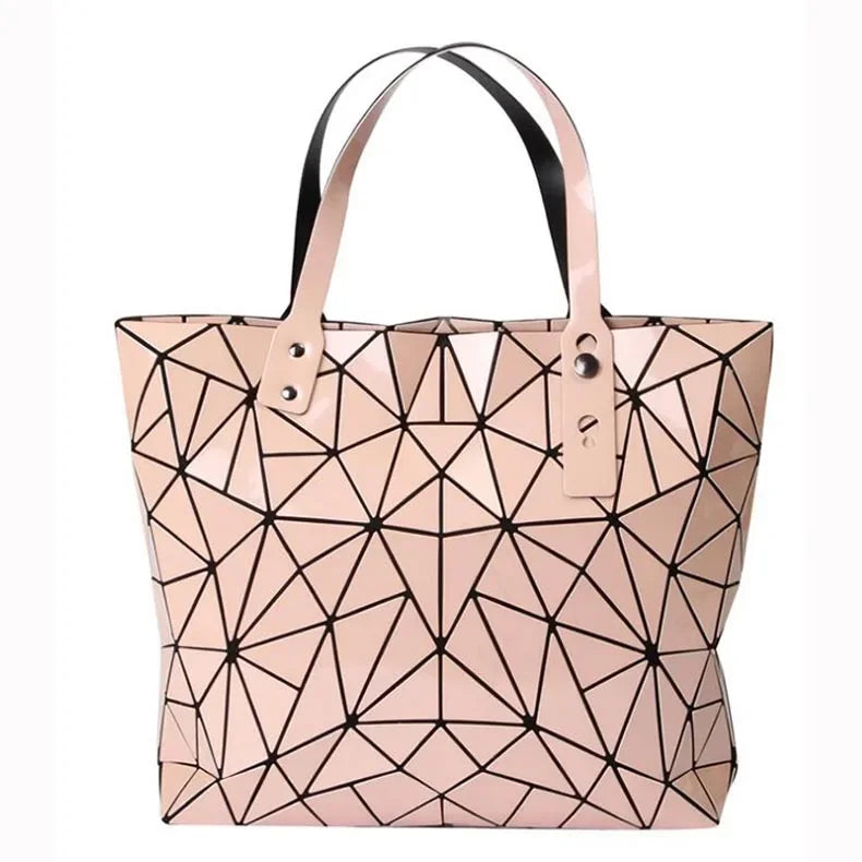 Luxury Hologram Geometric Tote Bag – Large Silver Designer Shoulder Handbag
