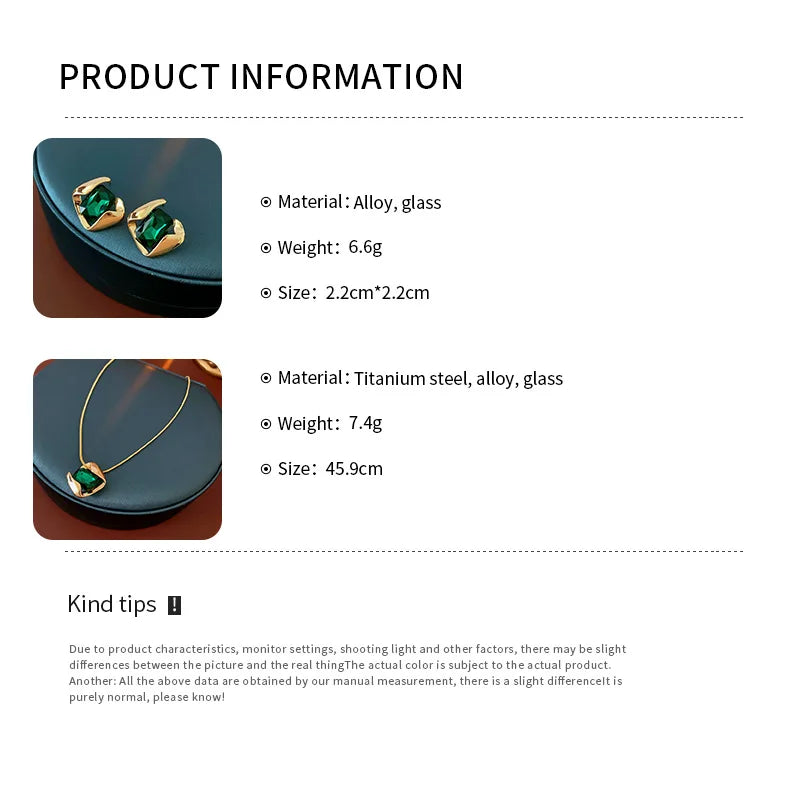 Green Square Necklace & Earring Set