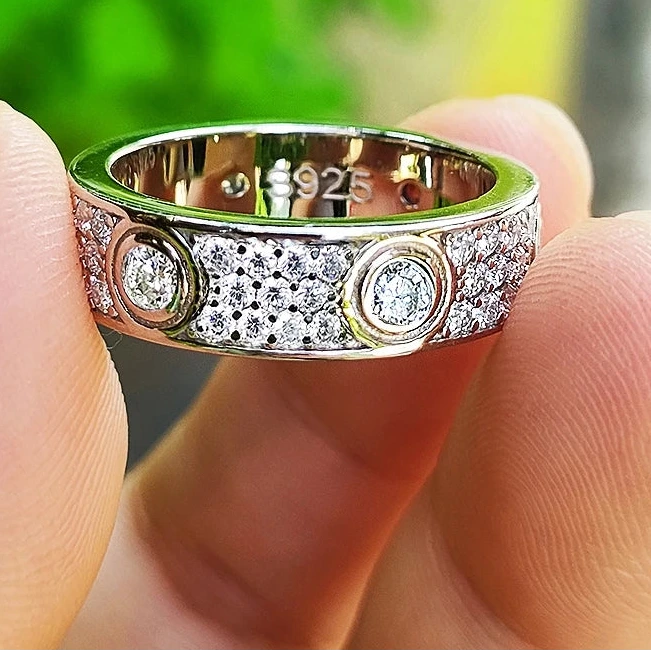 Eternity Ring 925 Sterling Silver Three Rows of Moissanite