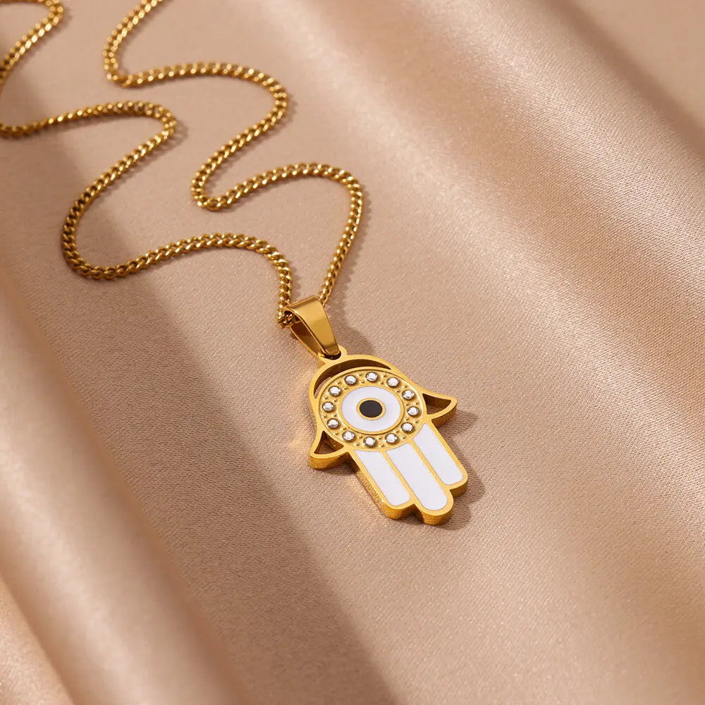 Hamsa Light – Zircon Palm & Geometric Pendant