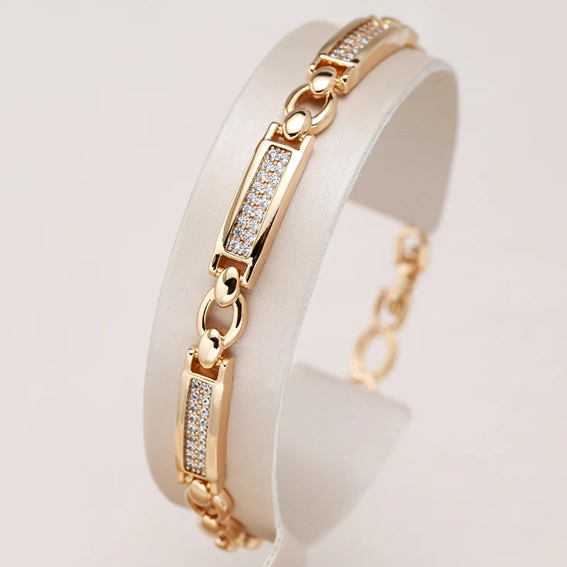 Rose Gold Square Link Bracelet with Natural Zircon
