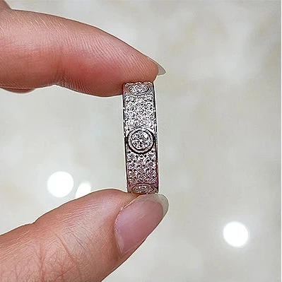 Eternity Ring 925 Sterling Silver Three Rows of Moissanite