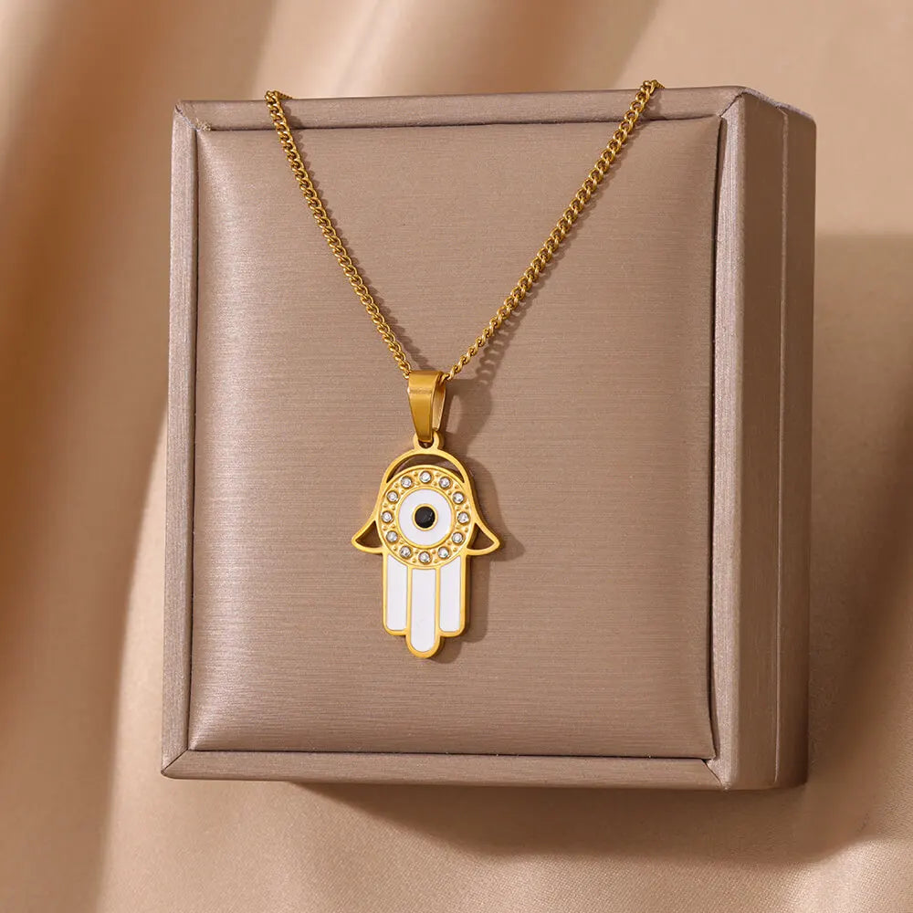 Hamsa Light – Zircon Palm & Geometric Pendant