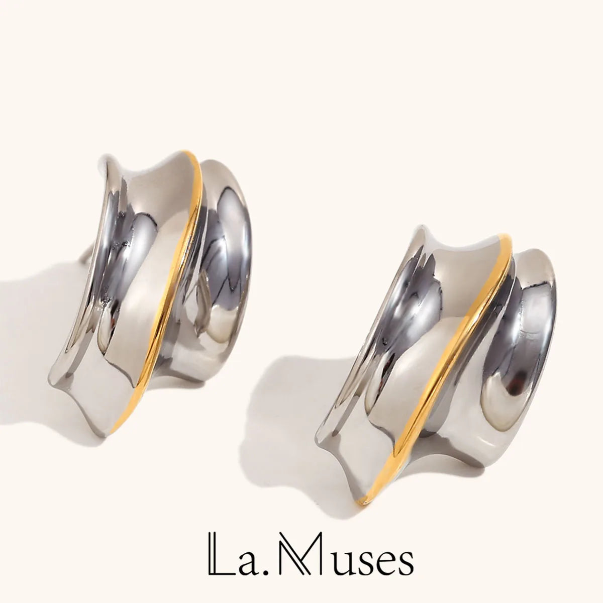 Fluid Motion La.Muses Curved Streamline Mixed-Tone Earrings