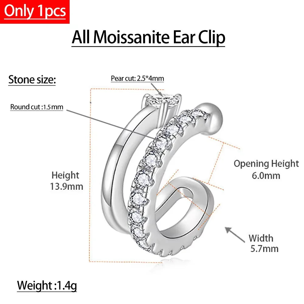 Eternal Brilliance: D Color Moissanite 18K Gold Plated Ear Clip