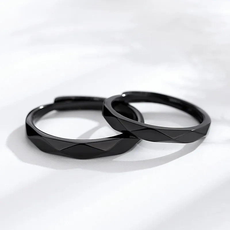 Black & White Geometric Adjustable Ring Modern Contrast Couples