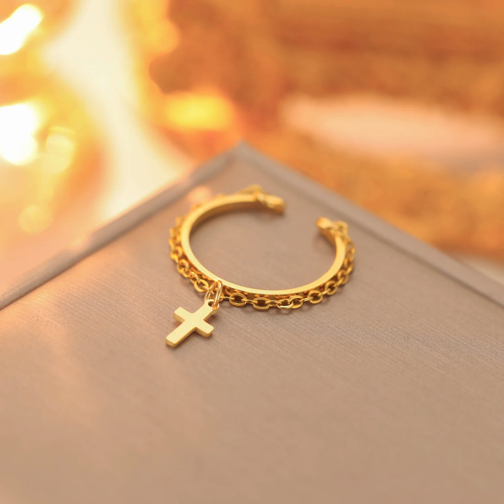 Adjustable ring with Star of David hexagram in stainless steel