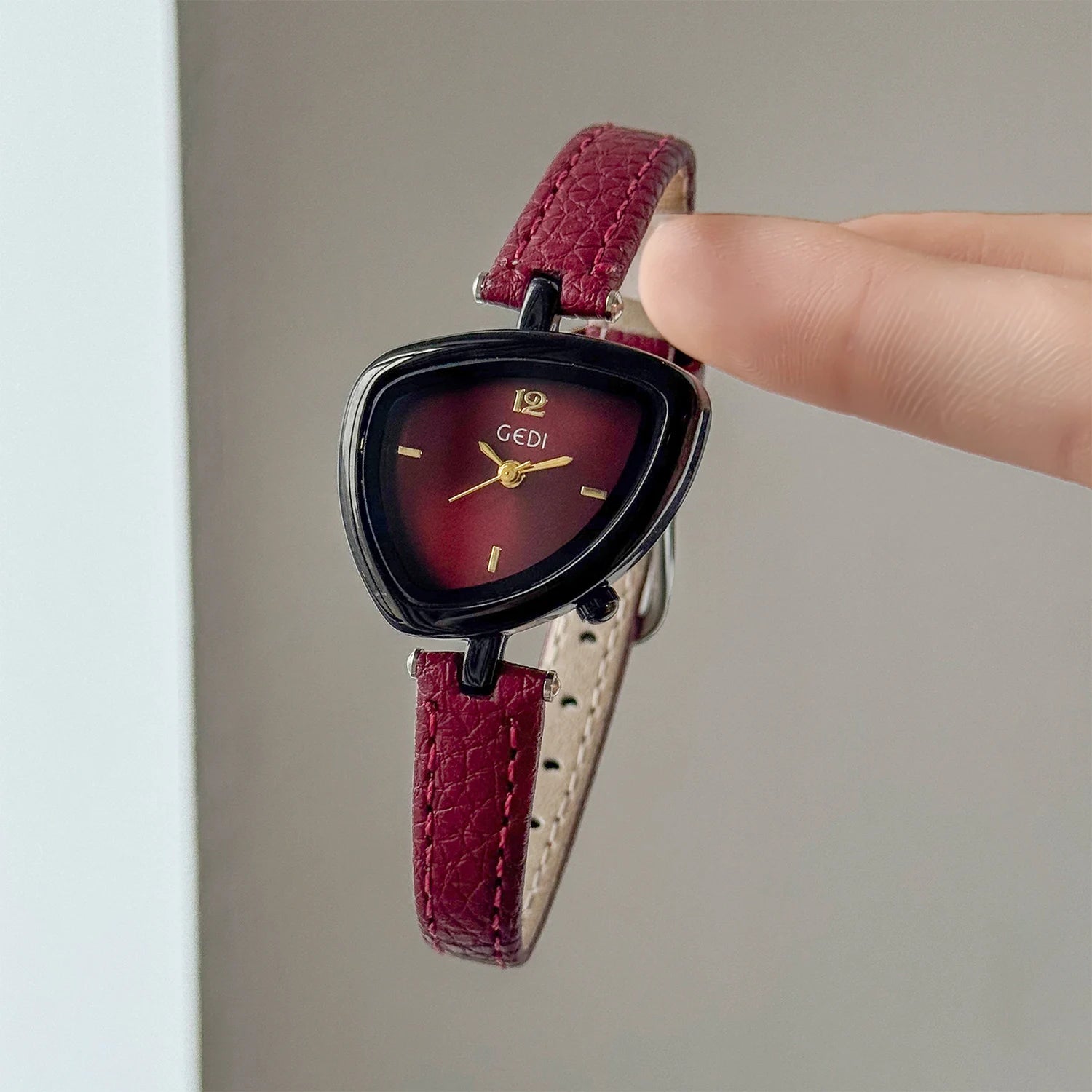 Artistic Essence: Asymmetrical Luxury Watch with Slim Leather Band