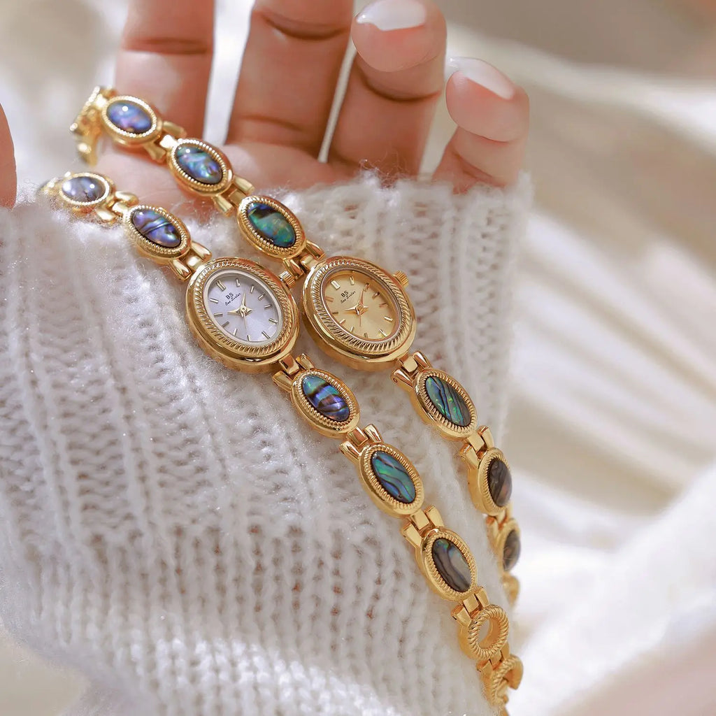 Midnight Noir: Elegant Oval Bracelet Watch in Black & Gold