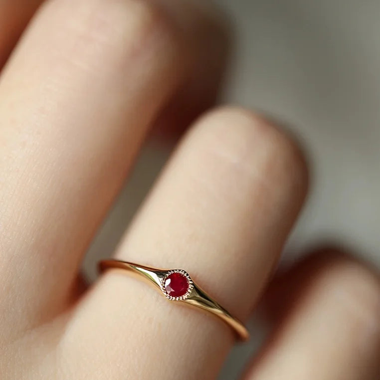 Classic Art Ruby Ring Slim Stacked Light Luxury Design